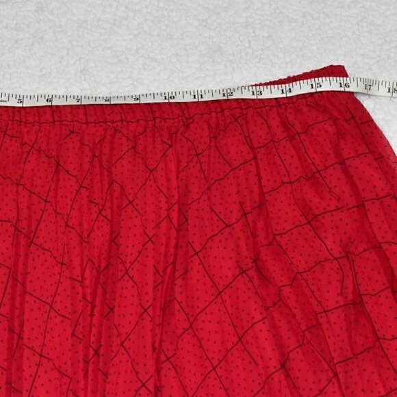 ELLE Pleated Swingy Skirt Red Black Dots Size L - Picture 3 of 8